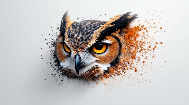 Watercolor painting of an owl watching the world with ancient wisdom on an absolutely white background.