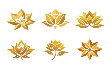 Golden Lotus Blossoms: Exquisite collection of stylized golden lotus blossoms, each petal meticulously rendered to showcase the flower's inherent elegance and serene beauty.