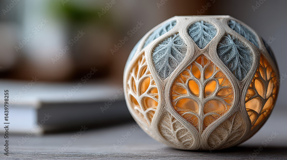 Poster intricate lacework made from glowing optical fibers creates delicate patterns in a softly lit settin
