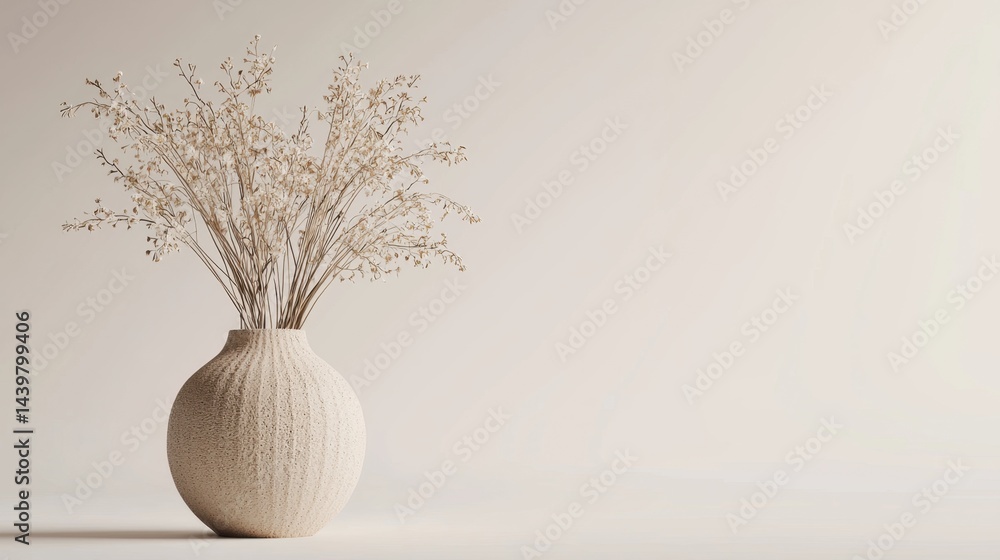 Poster minimalist vase with dried flowers displayed on a neutral background in a bright and serene setting
