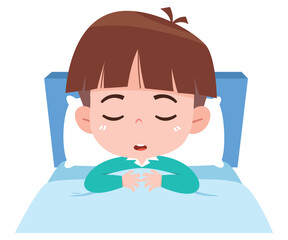 Cartoon Boy Sleeping Peacefully in Bed

