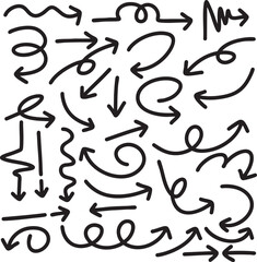 Set of cute pen line doodle element vector. Hand drawn doodle collection of arrows. Design for print, cartoon, card, decoration, sticker.