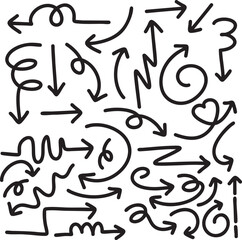 Set of cute pen line doodle element vector. Hand drawn doodle collection of arrows. Design for print, cartoon, card, decoration, sticker.