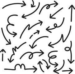 Set of cute pen line doodle element vector. Hand drawn doodle collection of arrows. Design for print, cartoon, card, decoration, sticker.