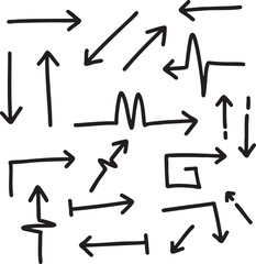 Set of cute pen line doodle element vector. Hand drawn doodle collection of arrows. Design for print, cartoon, card, decoration, sticker.