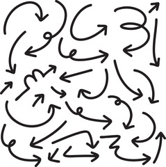 Set of cute pen line doodle element vector. Hand drawn doodle collection of arrows. Design for print, cartoon, card, decoration, sticker.