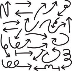 Set of cute pen line doodle element vector. Hand drawn doodle collection of arrows. Design for print, cartoon, card, decoration, sticker.