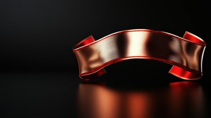 A sleek curved red ribbon lies gracefully on a black surface, embodying elegance and sophistication, perfect for event promotion or design inspiration.