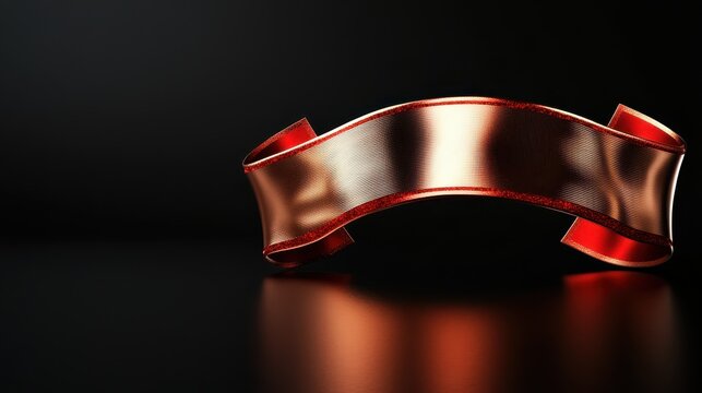 A sleek curved red ribbon lies gracefully on a black surface, embodying elegance and sophistication, perfect for event promotion or design inspiration.