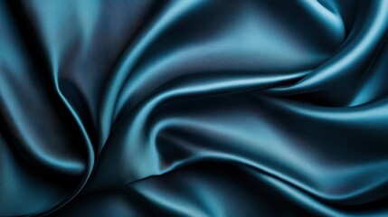 Obraz premium A stunning close-up of teal satin fabric displaying its luxurious sheen and intricate texture, perfect for backgrounds in fashion and artistic projects.