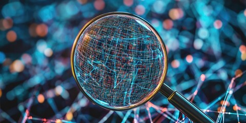 Magnifying glass reveals intricate network map