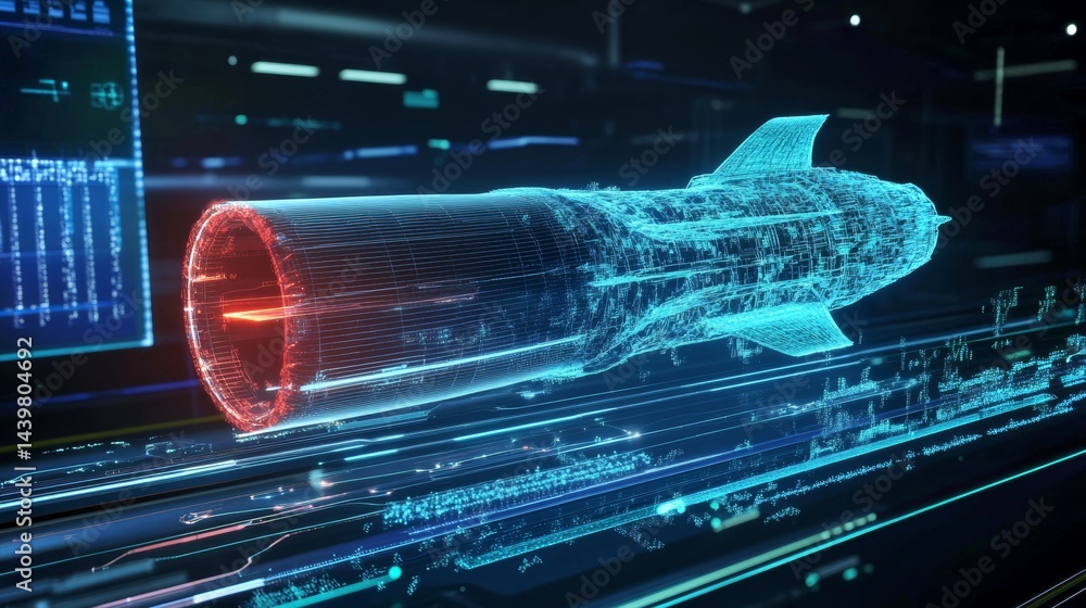 Poster exploring holographic pressure field analysis in advanced missile technology and its applications
