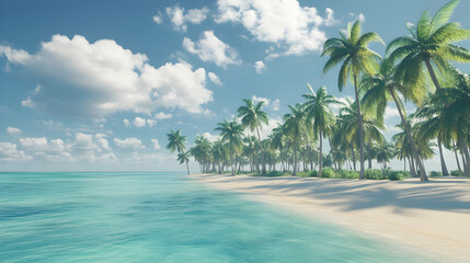 Obraz premium Tranquil Tropical Beach: Palm Trees Azure Waters and White Sand
