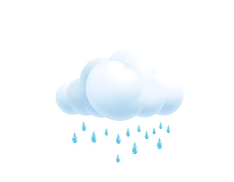 3D Cartoon Cloud with Rain Drops