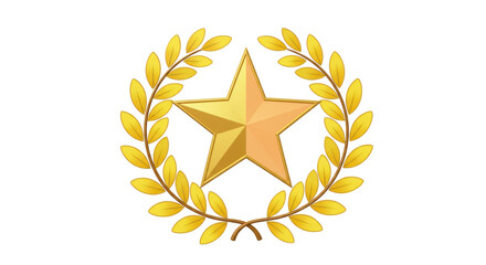 Isolated Golden Star with Laurel Wreath