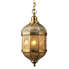 Elegant Brass Hanging Lantern with Intricate Design on Transparent  background