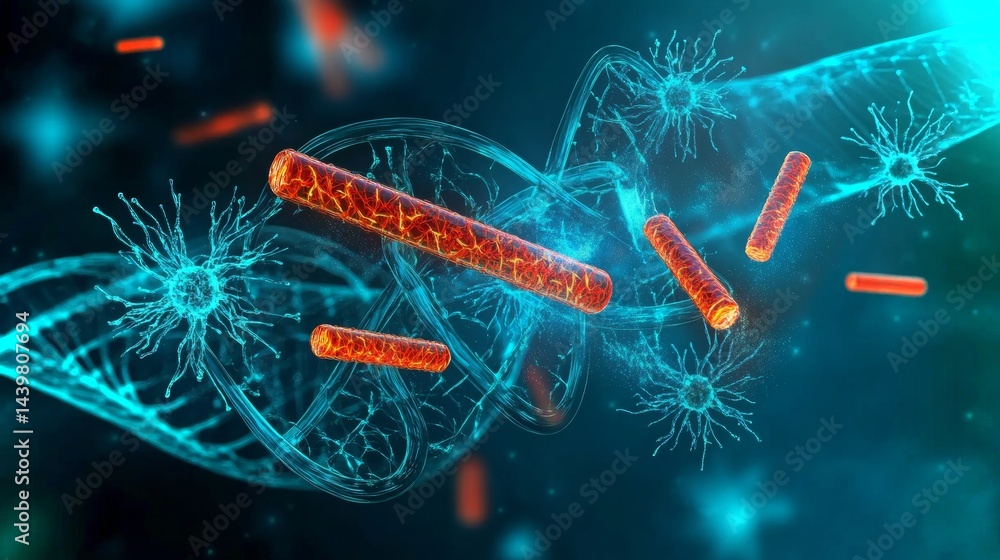 Aufkleber floating genetic mutation model showcases advanced tech in a futuristic lab