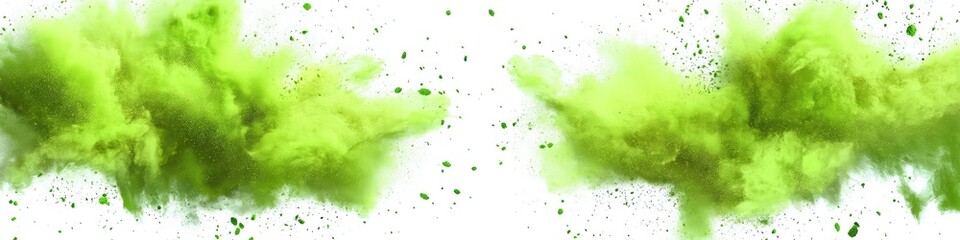 Two lime green powder explosions on white backdrop