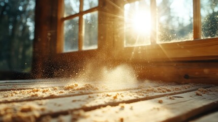 Obraz premium A captivating image of dust particles illuminated by sunlight, capturing the ethereal beauty of natural light and creating a serene atmosphere ideal for artistic exploration.