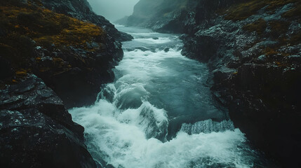Turbulent River in a Dark Canyon