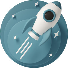 rocket in flight on blue