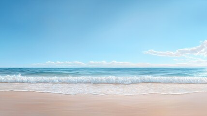Fototapeta premium Peaceful Ocean Scene: Blue Sky, Waves, and Sandy Beach beach sea ocean water sky blue wave sand airy