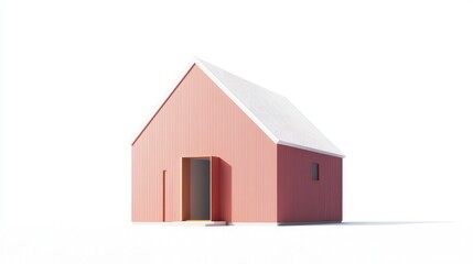 Small, pastel pink, gable-roofed house, simple design