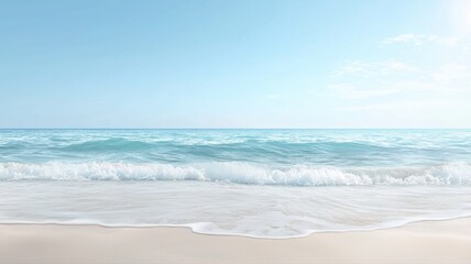 Fototapeta premium Tropical Beach Paradise: Serene Waves and Clear Blue Sky beach sea ocean waves sand coastline water
