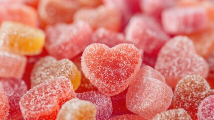 Close up of colorful heart shaped candies
