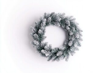 Frosty green wreath on white background