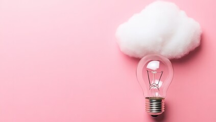 Lightbulb under a fluffy cloud on pink