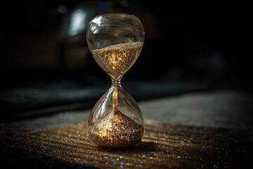 Golden hourglass on textured surface