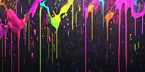 Vibrant Paint Drips on Dark Surface