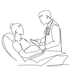 One continuous single drawing line art flat doodle doctor, hospital, pregnant, woman, obstetrician, advice. Isolated image hand draw contour on a white background, hand drawn, not AI