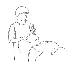 One continuous single drawing line art flat doodle skincare, woman, beauty, cosmetic, skin, beautician, rejuvenation. Isolated image hand draw contour on a white background, hand drawn, not AI