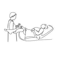 One continuous single drawing line art flat doodle medicine, consultation, woman, doctor, gynecology, examination. Isolated image hand draw contour on a white background, hand drawn, not AI
