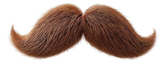 Realistic brown bushy mustache floating in mid-air with slightly curled ends.