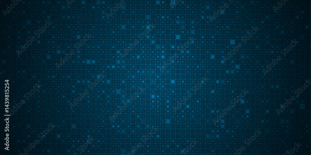 Poster Abstract grid pixel, dot pattern background. Vector illustration element with square, geometric mosaic, texture on dark blue color. Graphic design for digital datum, technology futuristic background