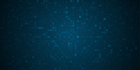 Abstract grid pixel, dot pattern background. Vector illustration element with square, geometric mosaic, texture on dark blue color. Graphic design for digital datum, technology futuristic background