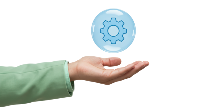 Isolated hand with gear bubble