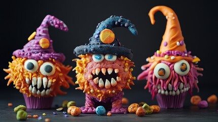 Cute halloween monster cupcakes festive treats spooky decorations delicious baked goods colorful party