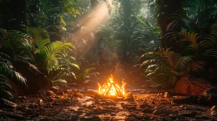 Jungle campfire scene