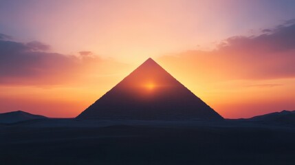 Pyramid in the desert at sunset