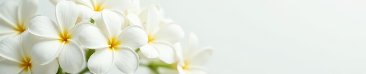Fototapeta premium Macro shot of white jasmine blooms against a clean white backdrop, spring, elegant, detail