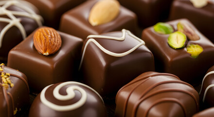 Fototapeta premium Slightly Diagonal Super Closeup Belgian Pralines Glossy Textures
