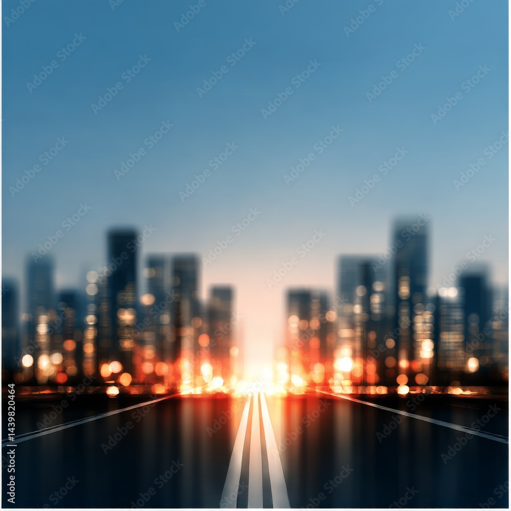 Poster road to the city of lights: an abstract journey through urban illumination and modern architecture