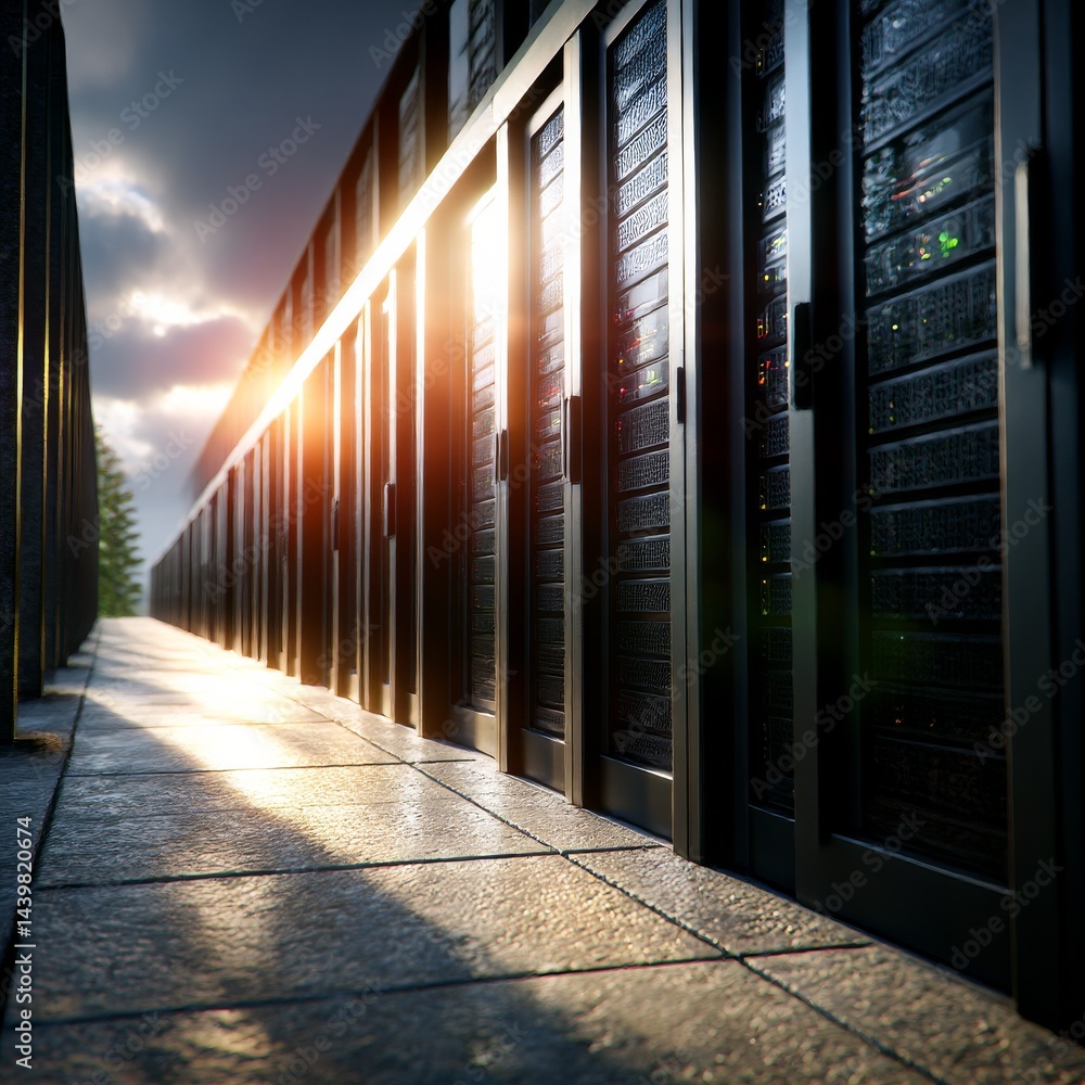 Leinwandbilder server room sunset: a glimpse into the heart of data and cloud computing infrastructure.