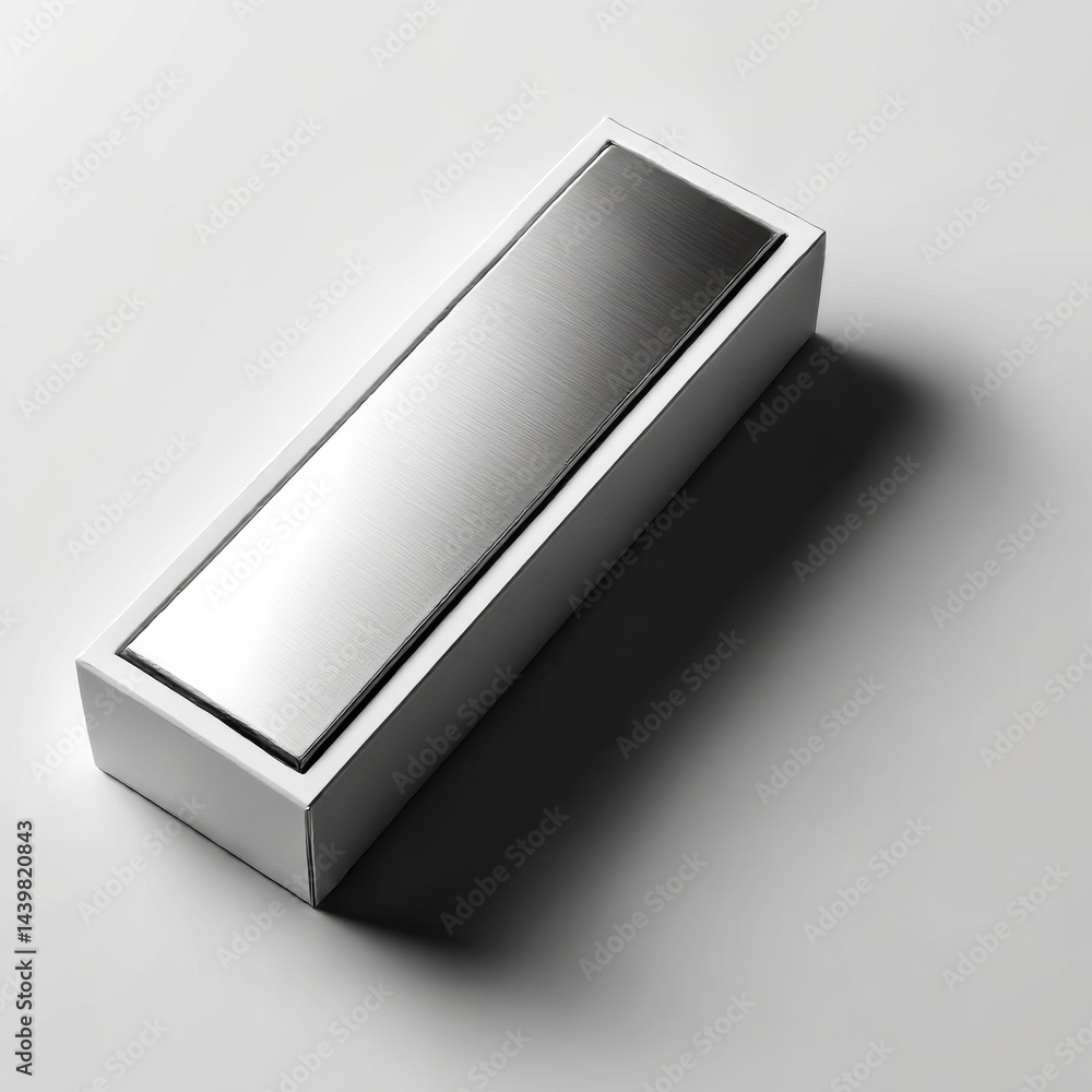Poster sleek silver surface box on a white background with subtle shadows: modern minimalist design aesthet
