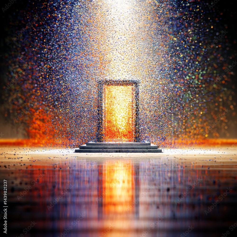 Poster The Doorway to Brilliance: A Portal of Light and Color Awaits Beyond the Steps into Another Realm.