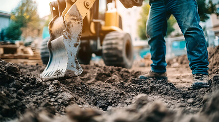 Construction Worker Operating a Bulldozer